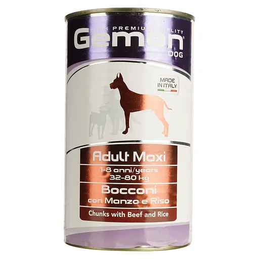 Влажный корм для собак Gemon Dog Wet Maxi Adult кусочки с говядиной и рисом, 1,25 кг (70387903) - фото 1