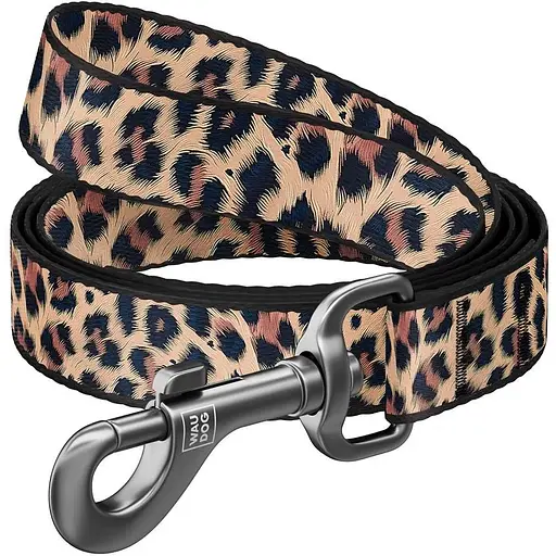 Повідець для собак нейлоновий WAUDOG Nylon малюнок Леопард M Ш 20 мм Дов 200 см