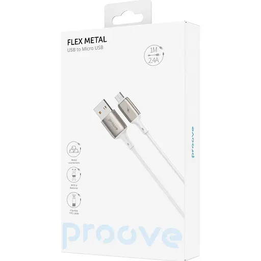 Кабель Proove Flex Metal USB-A to Micro-USB 2.4A 1m White (CCFM20001302) [130335] - фото 2