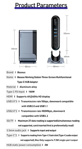 Хаб-концентратор Baseus Working Station для Macbook 16в1 RJ45 Usb, VGA - фото 8
