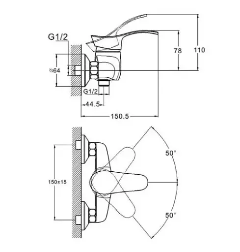 Смеситель для душа Udis NHK5-A048 однорычажный с душевым набором Хром 30412 - фото 3