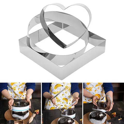 Набір металевих форм для складання тортів десертів та формування салатів та закусок 20х20 см H 5 см, Master Class Сріблястий 85792 - фото 2