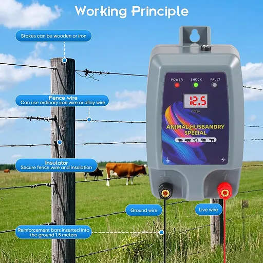 12 В, генератор для ограждения, выходная мощность 1,5 Дж, пиковая мощность 5 кВ, дальность 5 км, зарядное устройство для ограждения, выс - фото 4