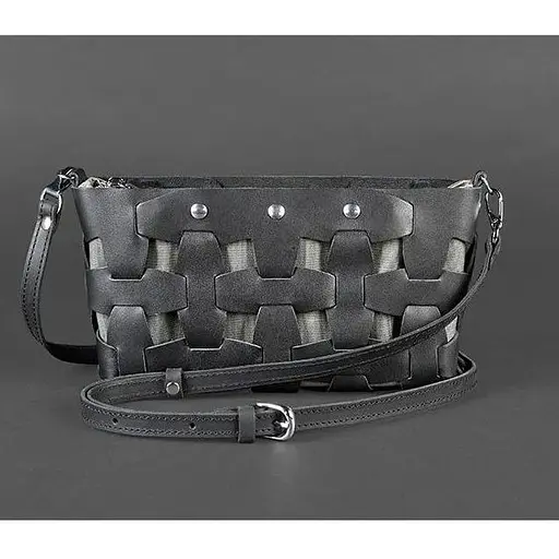 Шкіряна плетена жіноча сумка Пазл S чорна Krast - фото 1