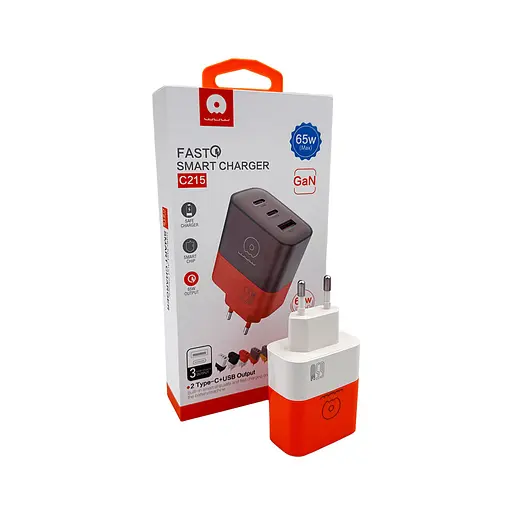 Мережевий зарядний пристрій WUW-C215 65W Charger 2 USB C + USB A білий orange - фото 3