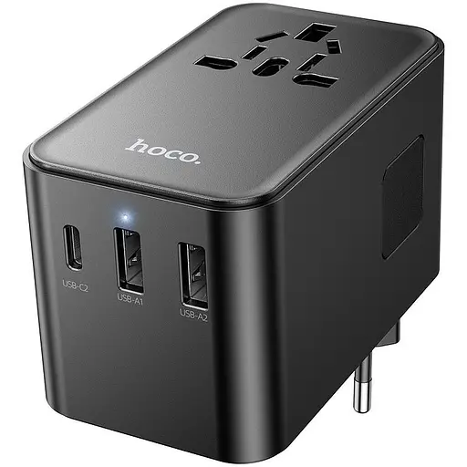 Мережевий фільтр HOCO AC18A на 1 розетку + 2 USB + USB-C, 35W, кабель 1.5 м, 220В, Black, Box - фото 2
