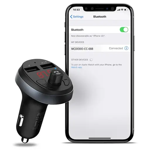 Адаптер – зарядное на 2 порта + FM-трансмиттер McDodo Bluetooth FM Car Charger CC-6880 - фото 2