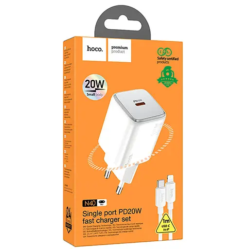 МЗП Hoco N40 Mighty PD20W (1USB-C) + кабель Type-C to Lightning White - фото 5