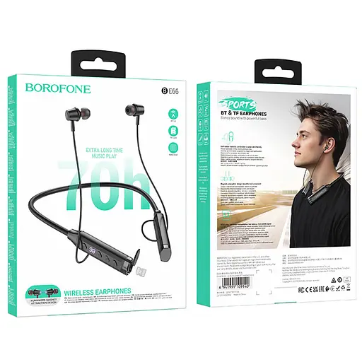 Бездротові навушники BOROFONE BE66 Motor neck-mounted BT headset Black - фото 4