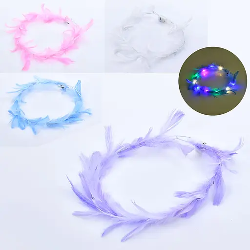 Аксесуар для волосся віночок з пір’ям, світло 3 режими, на батарейках (В асортименті) - фото 2