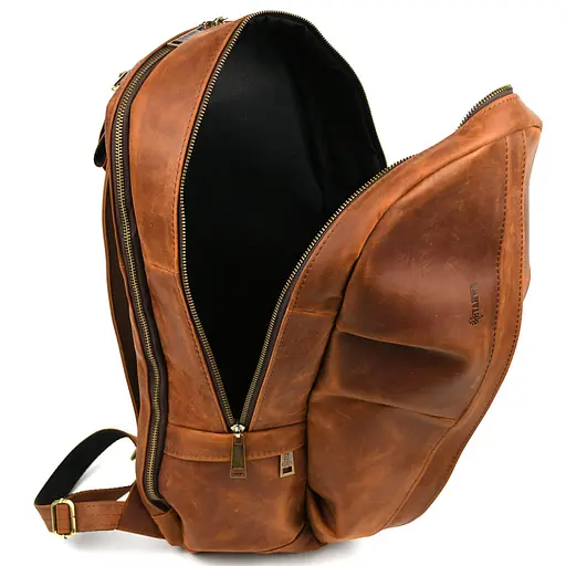 Мужской кожаный городской рюкзак рыжий крейзи хорс TARWA 47х28х18 см sum0028446 - фото 9