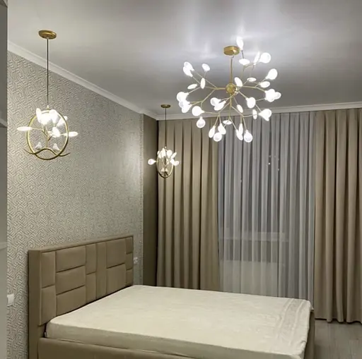 Современная каскадная листовая люстра в золотистом корпусе на 27 ламп Line.F Цвет плафона Графитовый - фото 4