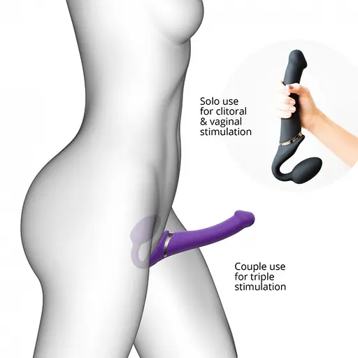Страпон Strap-On-Me Vibrating L, 19 см (фіолетовий) - фото 6