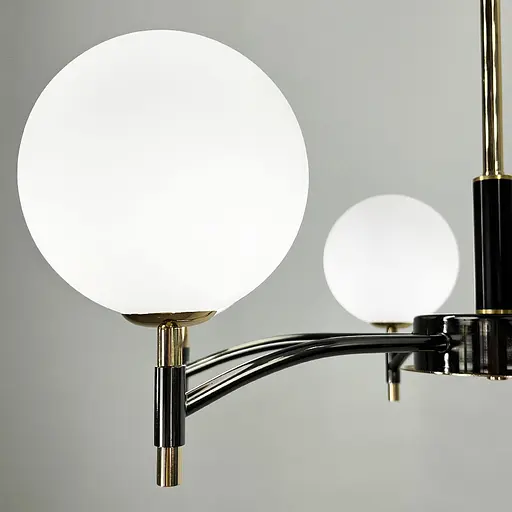 Чорна люстра із золотою фурнітурою на 6 білих плафонів Ø70 см | Арт. MJ 214/6 BK+AB+WT | Line F - фото 3