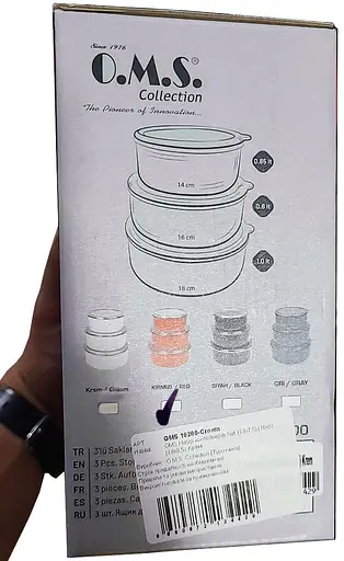 Набор эмалированных контейнеров O.M.S. Collection 10200 для еды 3 предмета Красный (Турция) - фото 8