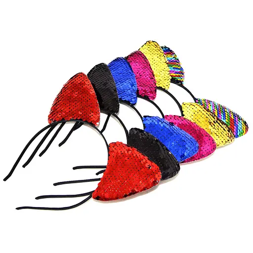 Обруч для волос "Ушки в пайетках" La-beauty 0106-017, 6 штук - фото 1