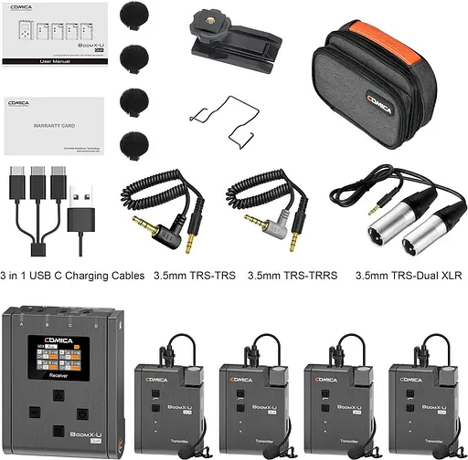Беспроводной микрофон Lavalier с 4 передатчиками, Comica BoomX-U Qua UHF 24-канальный профессиональный - фото 5