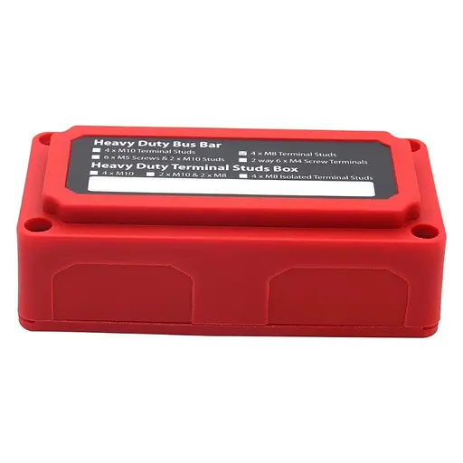 Распределительный блок с шиной Heavy Duty Bus Bar с 4-мя шпильками М8 для соединения кабелей 48V DC, до 300A (красный) (101066) - фото 2