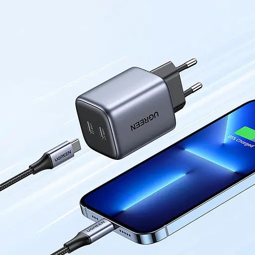 Зарядний пристрій 2xUSB 45W 2xUSB-C Gan PD 25W+20W, CD294 Ugreen Сірий - фото 3
