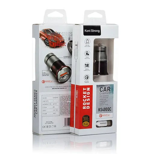 Автомобильный адаптер KONI STRONG Type-C Cable KS400QC |18W, 1USB, QC3.0| - фото 2