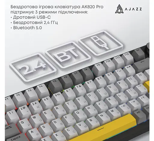 Клавиатура игровая механическая беспроводная Ajazz AK-820B PRO Black RGB Gift Switch Hot-Swap 2.4G/Bluetooth/USB - фото 9
