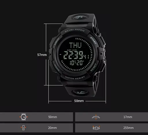 Часы мужские спортивные с компасом Skmei 1290 (Черные) - фото 4