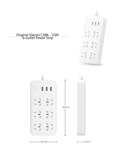 Мережевий фільтр подовжувач Xiaomi 6 розеток + 3 юсб порта 1.8 m Mi Power Strip - фото 5