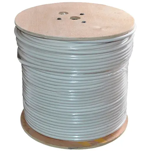 Кабель коаксіальний з живленням YOSO W305-RG59 + 2x0.5mm, 0,81 мм.CCS, 64x0.12m CCA жовтий екран, 75 Ом, FPE, оболонка 6,91мм білий PVC, котушка 305м Q1