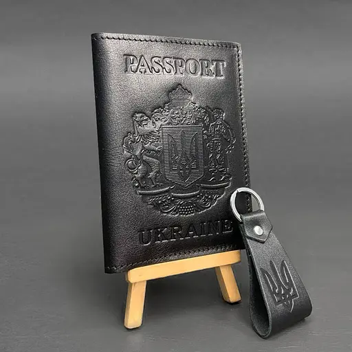 Подарочный набор кожаных аксессуаров с украинской символикой черный краст - фото 4