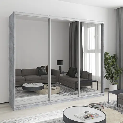 Шафа-купе тридверна MebelStar Комбо AL 3 Дзеркала 250x60x210 см Бетон (MBS-3421)