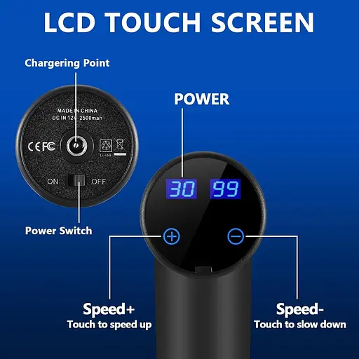 Електричний масажний пістолет 20 швидкостей, світлодіодний дисплей, чорний - фото 3
