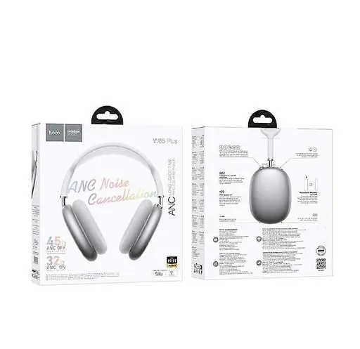Наушники Hoco Bluetooth W65 Plus Happy ANC BT headphones серебристые - фото 2
