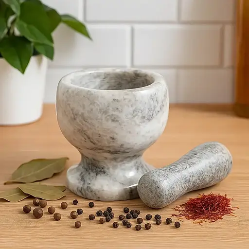 Ступка с пестиком керамическая с дизайном под мрамор, Kitchen Master Серый 87663 - фото 2