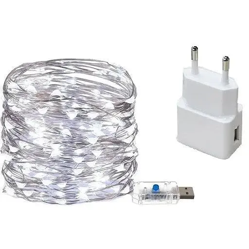 Гирлянда LT 200 led нить длина 20 м c USB для 5v, под powerbank + блок, white