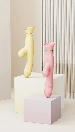 Вібратор-кролик Zalo Rose Rabbit Thruster 25 см (жовтий) - фото 11