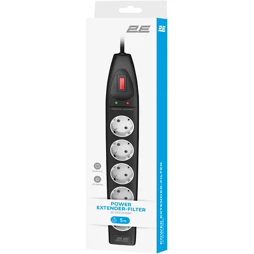 Удлинитель-фильтр сетевой 2E 5xТип F, 3x1.5 мм2, 16A, с защитой от перенапряжения, 5 м, черный - фото 7