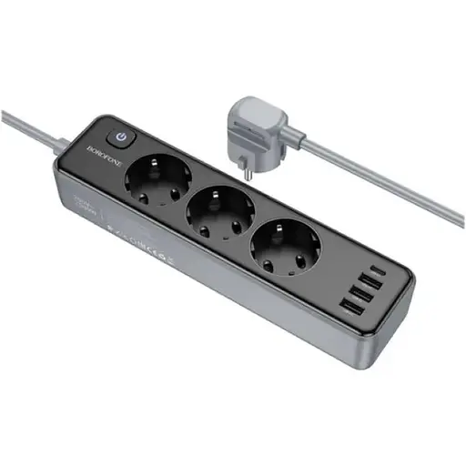 Подовжувач - мережевий фільтр Borofone BAC8 1C3A (1 порт C 3 розетки) кабель 2 метри вилка EU - фото 1