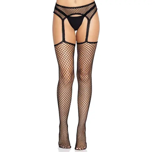Панчохи-сітка Leg Avenue Net stockings With garter belt One Size Black, пояс, підв’язки - фото 3