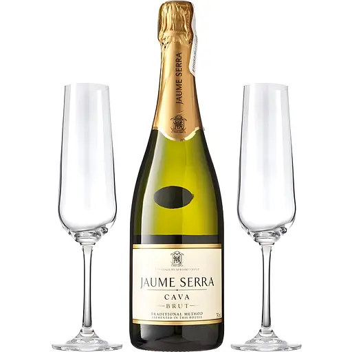 Вино ігристе Jaume Serra Cava Brut, біле, брют, DO, 11,5%, 0,75 л + 2 келихи (29908)