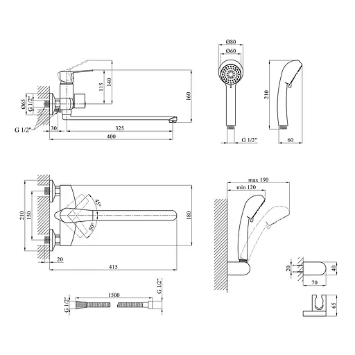 Смеситель для ванны Kroner KRM Enzo - C070 (CV023615) - фото 7