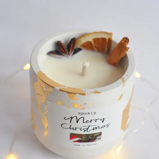 Ароматична свічка ручної роботи із соєвого воску «Mulled wine» Spokiy SP2393, 130 г у гіпсовому кашпо - фото 2