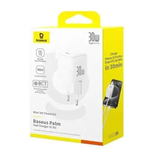 Мережевий зарядний пристрій Baseus Palm Fast Charger Type-C 30W EU Білий - фото 2