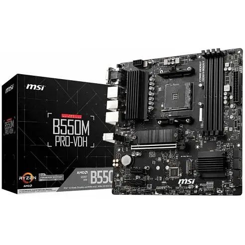Материнська плата MSI AM4 (B550) B550M PRO-VDH, B550, 4xDDR4, Int.Video(CPU), 4xSATA3, 2xM.2, 1xPCI-E 16x 4.0, 2xPCI-E 1x 3.0, ALC892, RTL8111HN, 7xUSB3.2/6xUSB2.0, VGA/HDMI/DP, MicroATX - фото 2