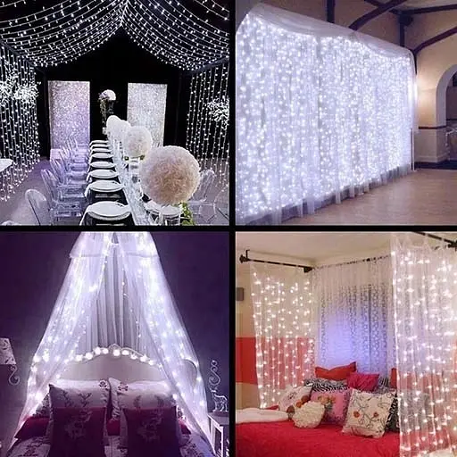 Гирлянда штора Sun Lamp капля росы 3х3 метра 300 LED с пультом и USB питанием, белое свечение - фото 6