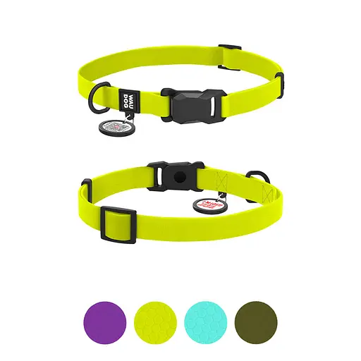 Ошейник для собак водостойкий Waudog Magnet с QR-паспортом магнитная пряжка-фастекс S Ш 15 мм Д 26-35 см лимонный - фото 4