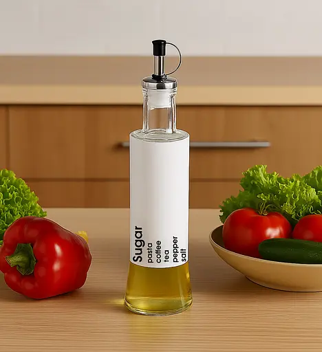 Диспенсер дозатор для масла уксуса соуса стеклянная бутылка с дозатором с стильной цветной накладкой 300 мл, Kitchen Master Белый 87626 - фото 1