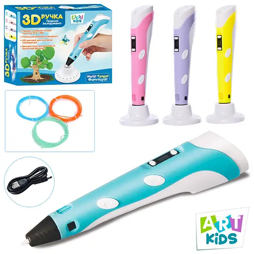 3D ручка, 19 см, тип філоменту PLA, 4 кольори, USB-шнур, AK0010 (В асортименті) - фото 2