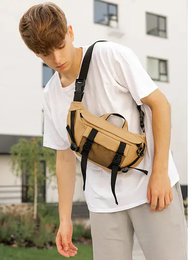 Большая мужская сумка бананка Sambag DynamicDart бежевая 38 × 21 × 7 см (80411026m) - фото 4