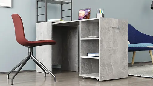 Стіл-тумба трансформер Смарт 4/2 з етажеркою Ferrum-decor 1430x1450x600 Чорний метал ДСП Бетон 16 мм (FRD-105135) - фото 8