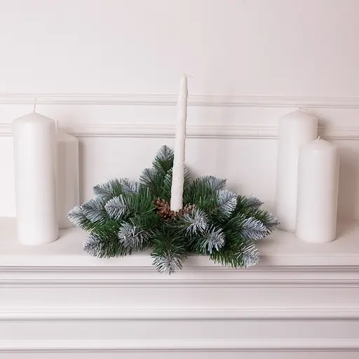 Декоративний штучний свічник-вінок Lugi SOK-O-2 із засніженими кінчиками на 1 свічку зелений - фото 4